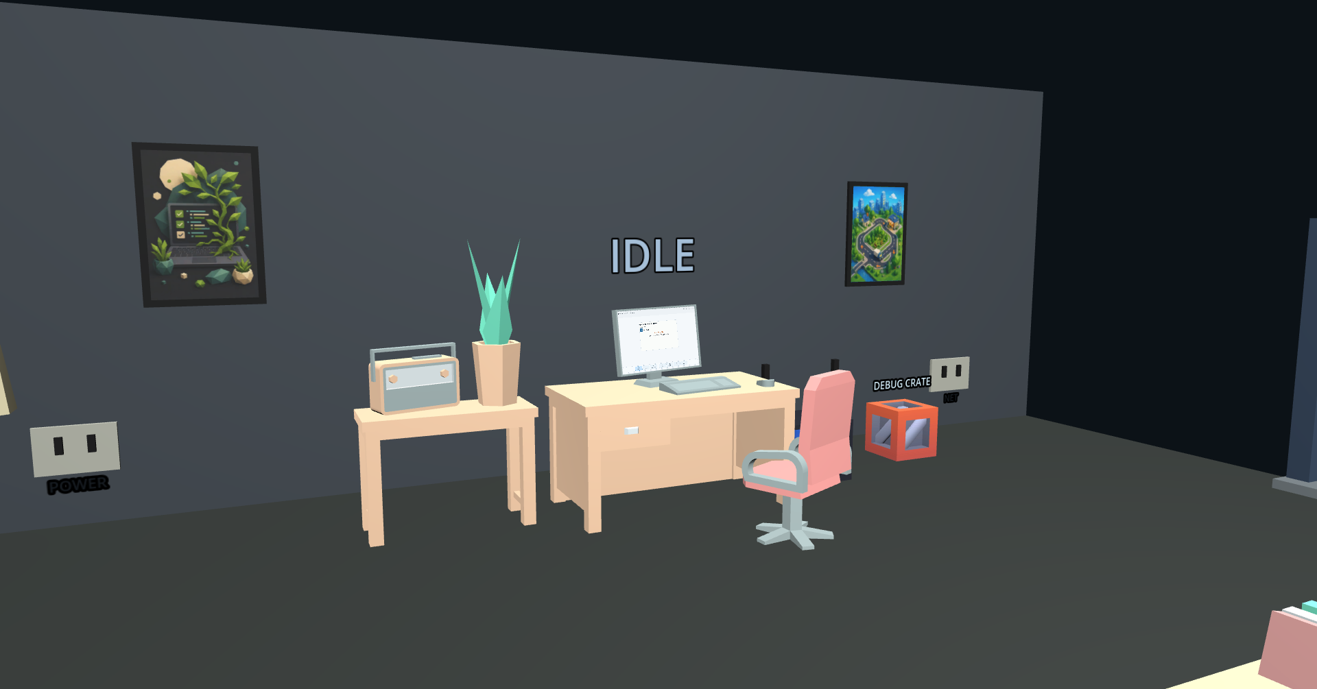 Code Review Simulator cover art showing an in-game apartment workspace